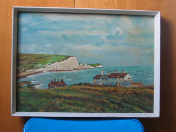 Vintage OIL on Board PAINTING of the cliff Dover