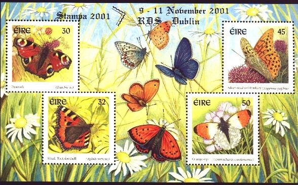 2001 Ireland Stampa Members Souvenir on Butterflies Commemorative Stamps Miniature Sheet Overprinted for Stampa Mint Never Hinged (MNH)