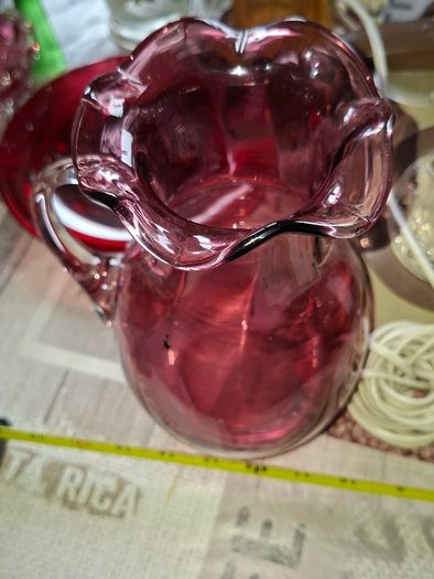 Beautiful Large Cranberry Glass Jug in Good Condition no chips or cracks Postage Available