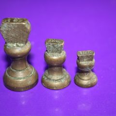 Antique Imperial Small Aged Brass Bell Weights - Apothecary - Kitchen Scales