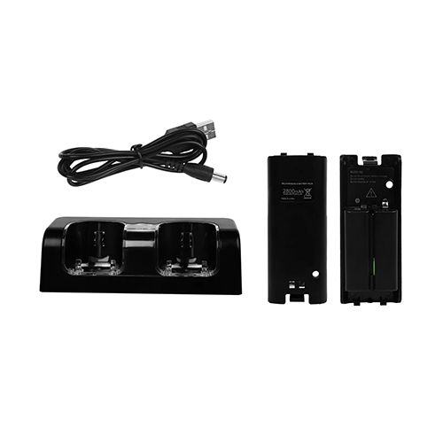 Nintendo Wii Remote Controller Dual Charging Dock Charge Station Batteries Black