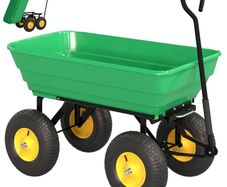 75 Litre Large Garden Cart, Tipping Wheelbarrows Heavy Duty Garden Dump Trolley 200kg Capacity for Festivals, Tools, Plants, Logs - Green