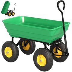 75 Litre Large Garden Cart, Tipping Wheelbarrows Heavy Duty Garden Dump Trolley 200kg Capacity for Festivals, Tools, Plants, Logs - Green