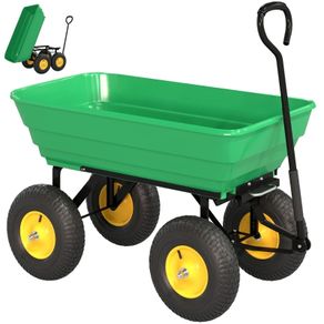 75 Litre Large Garden Cart, Tipping Wheelbarrows Heavy Duty Garden Dump Trolley 200kg Capacity for Festivals, Tools, Plants, Logs - Green
