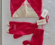 NEW Cath Kids Cath Kidston Cat Bonnet Mittens Set Pink 1to3Y BNWT