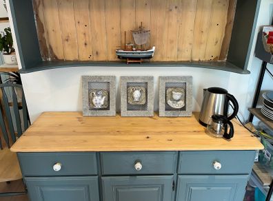 Original Mixed Media Art - Set of 3 Framed Porcelain Tea Set Sculptures | ACE Griesel Art Studios