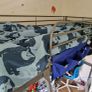Metal framed loft bed with desk for sale. Image 2