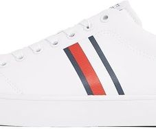 Tommy Hilfiger Men's Vulcanized Sneakers Core Stripes Mesh Low Top, White, EU 44, UK 10
