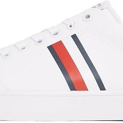 Tommy Hilfiger Men's Vulcanized Sneakers Core Stripes Mesh Low Top, White, EU 44, UK 10