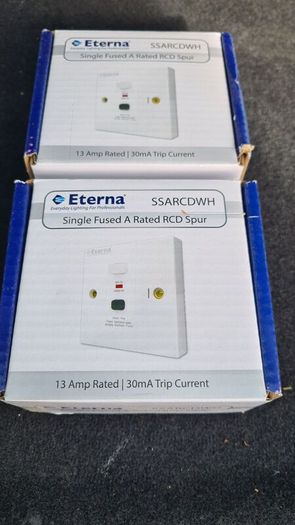 New Eterna Type A RCD Sockets & Fused Spurs Boxed