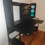 Black gaming desk with integrated pegboard and shelf Image 3