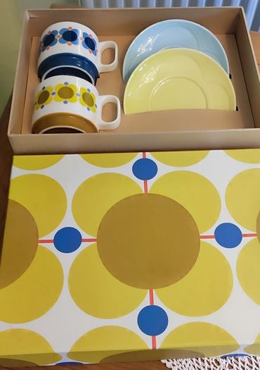 Orla Kelly Atomic Flower set of 2 Cappuccino Tea Cup& Saucers Set