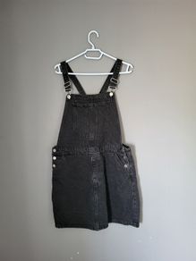 PRIMARK Black denim dungaree dress 42 14 NEW