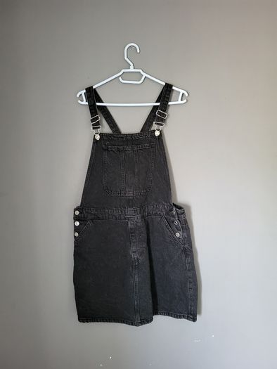 PRIMARK Black denim dungaree dress 42 14 NEW