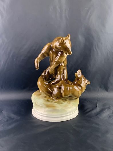 Antique Pecs Zsolnay Fighting bears Hungarian Figurine