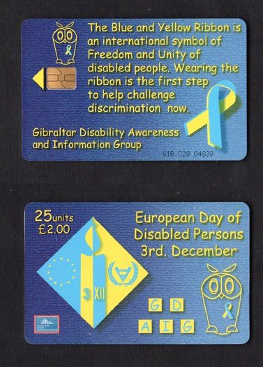 2000 Gibraltar 25 unit Disabled Persons Day (Siemens - S5 (Module 33)) Phonecard