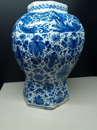 Large 18th Century Delft Blue White Vase 27cm Hand Painted Floral Bird Ceramic