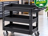 Heavy Duty 3 Tier Utility Service Cart 250kg Capacity with Lockable Wheels for Warehouse Garage and Workshop