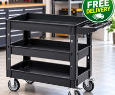 Heavy Duty 3 Tier Utility Service Cart 250kg Capacity with Lockable Wheels for Warehouse Garage and Workshop