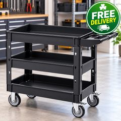 Heavy Duty 3 Tier Utility Service Cart 250kg Capacity with Lockable Wheels for Warehouse Garage and Workshop