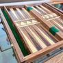Vintage Marquetry Inlaid Folding Wooden Chess Board Chess Pieces Dice and Counters Image 4