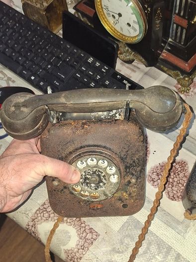 2 Black Metal Rotary Dial Telephone, Military Grade Version of their standard tabletop 1930s rotary sets