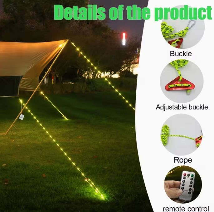 1pc Windproof Camping Warning Pull Cord Light, Battery Box Type,
