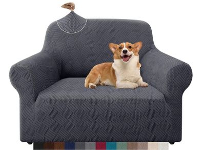 Brand New Granbest Stylish Rhombus Thick Armchair Cover High Stretch Chair Cover 1 Seater Couch Cover for Kids Pets Living Room (1 Seater, Gray)