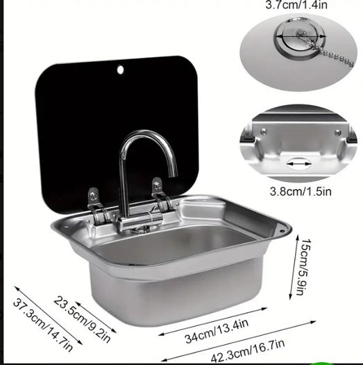 campervan sink with taps and glass lid