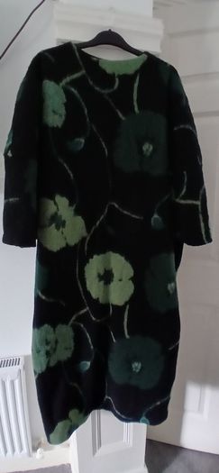 Coat, Black with Green Floral Pattern New