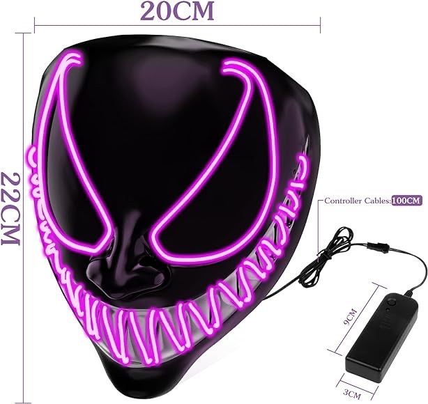 LED Halloween Mask Costumes - Light Up Scary Mask with 3 Lightning Modes Glowing, Masquerade Evil Mask for Cosplay Costume Parties Carnival