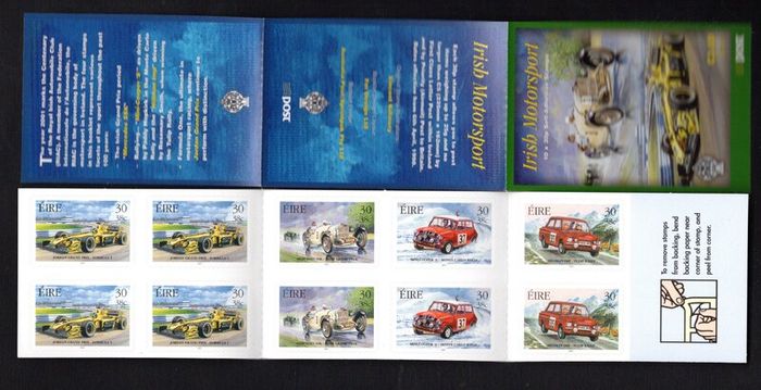 2001 Ireland Irish Motorsport Commemorative self-adhesive Stamp Booklet Mint Never Hinged (MNH). Hibernian HB88