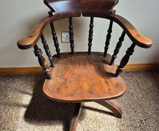 Antique Wooden Captains Chair Swivel Base Desk Chair