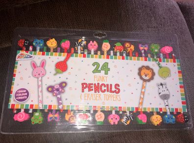 New 24 funky pencils with fun erasers