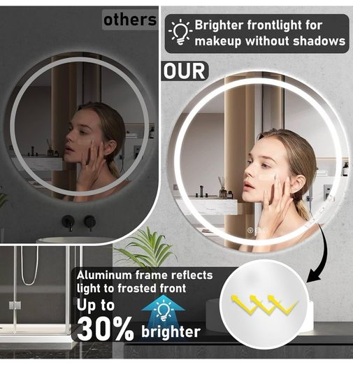 Bluetooth LED Bathroom Wall Mirror with LED Lights - 800mm Round Anti-Fog Vanity Mirror
