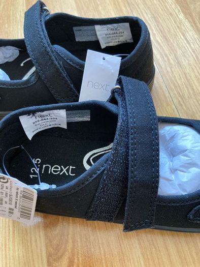 Next Butterfly Embroidered Black Plimsolls Shoes, Junior Size UK 12.5, EUR 31, Standard Fit