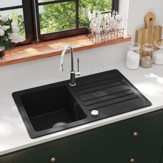 Kitchen Sink Single Basin with Drainer Reversible Black