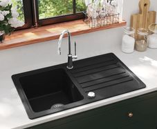 Kitchen Sink Single Basin with Drainer Reversible Black
