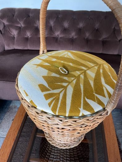 Mid Century Table Height Vintage Wicker Sewing Craft Basket 60s