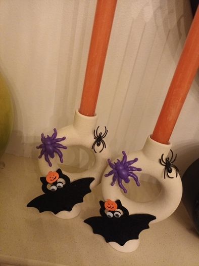 Halloween candsticks and candles x 2