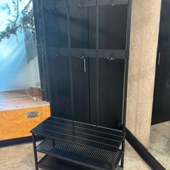 NIPASEN Coat rack and bench w shoe storage, black