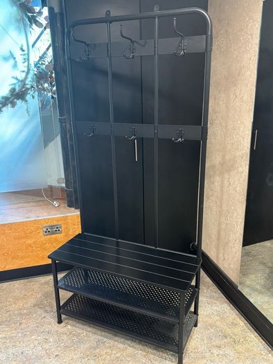 NIPASEN Coat rack and bench w shoe storage, black