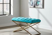 Aqua Velvet X-Frame Bench 100x40cm  Gold Metal