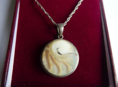 Vintage  Sterling Silver 925 Mother of Pearl Pendant on Chain - Unique Mother of Pearl Pendant length 18" - 15,9g