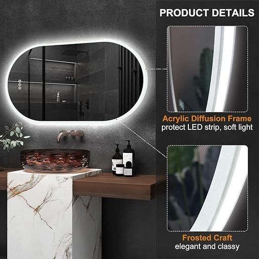 LED Oval Bathroom Mirror  Bluetooth an Anti Fog