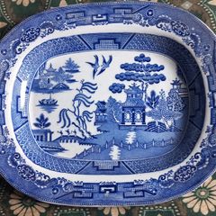Large Staffordshire willow pattern platter.