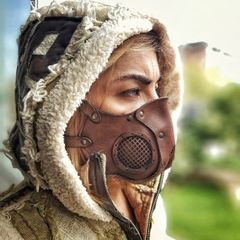 Postapocalyptic Genuine Brown Leather Face Mask