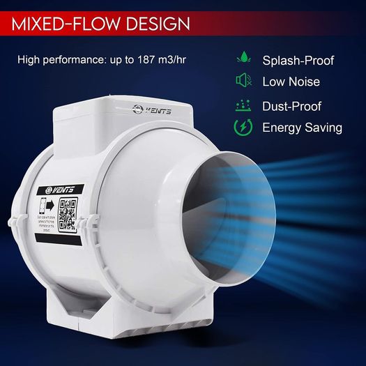 4 Inch Diameter Inline Extractor Fan Bathroom Shower Ceiling Loft ...