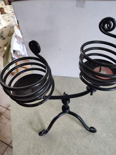 Vintage 1960 of swedish twin candle holders Holders, Cast Iron Candle Holders ,Ornate Black Metal Candle Holders ,twin black metal candle holders