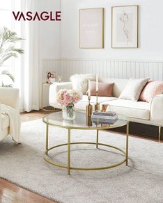 Living Room Coffee Table Living Room Glass AER Frame Round Coffee Table Gold